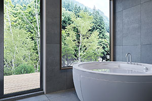 「SANTO RiverGate Villa & Spa」の清流直通の一棟貸切プライベートドッグヴィラ浴室イメージ