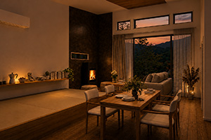 「SANTO RiverGate Villa & Spa」の清流直通の一棟貸切プライベートドッグヴィラ内装イメージ